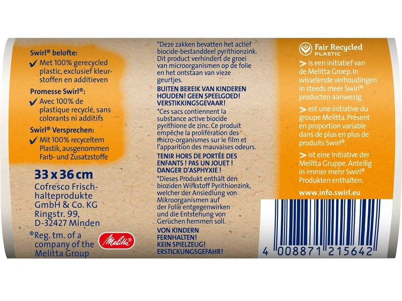 Swirl Müllbeutel Bad & Kosmetik 5 l, 40 Stück Antibakterieller Tragegriff Müllbeutel mit 5 Liter Fassungsvermögen