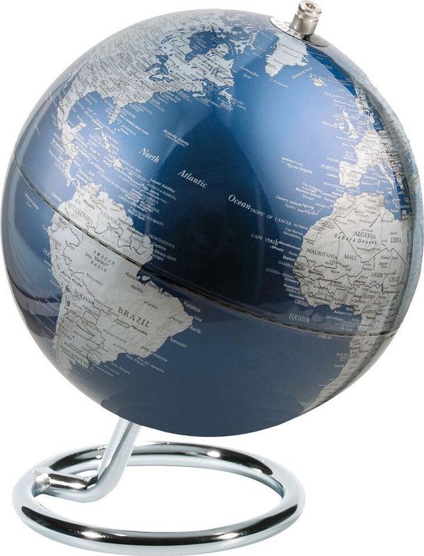 Wereldbol - GALILEI - Blauw - 130 x 170 mm - Verchroomde Metalen Ring