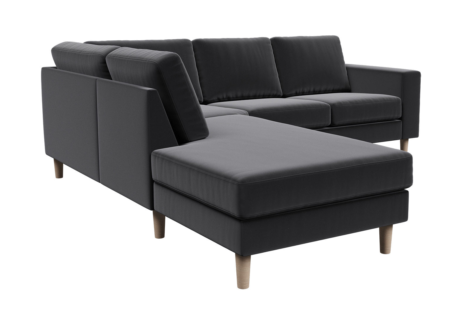 Hedda sofa Hjørnesofa 2,5-seter åpen ende venstre i tekstil Matt Velvet 99 black, arm F 18 cm og ben 1 hvitoljet eik.