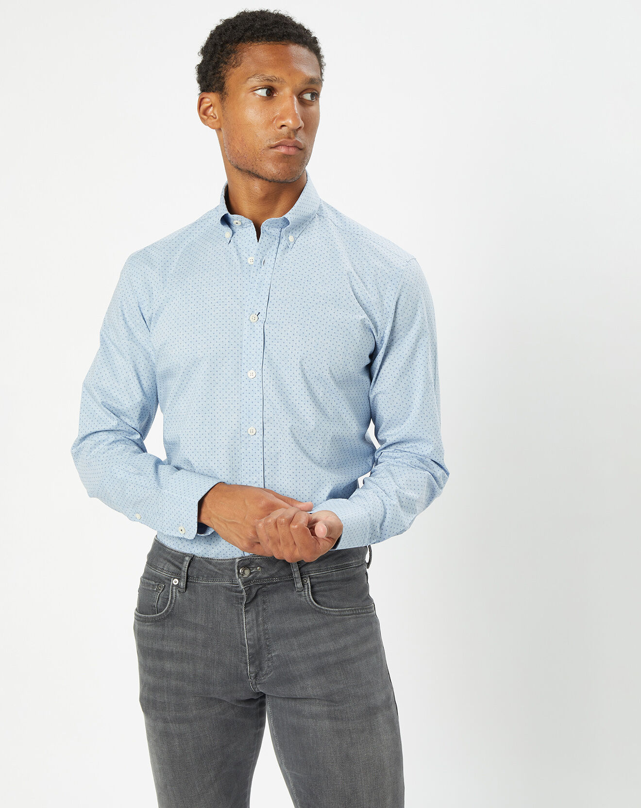 Hackett London Chemise Slim Fit en Popeline imprimée floral bleu ciel