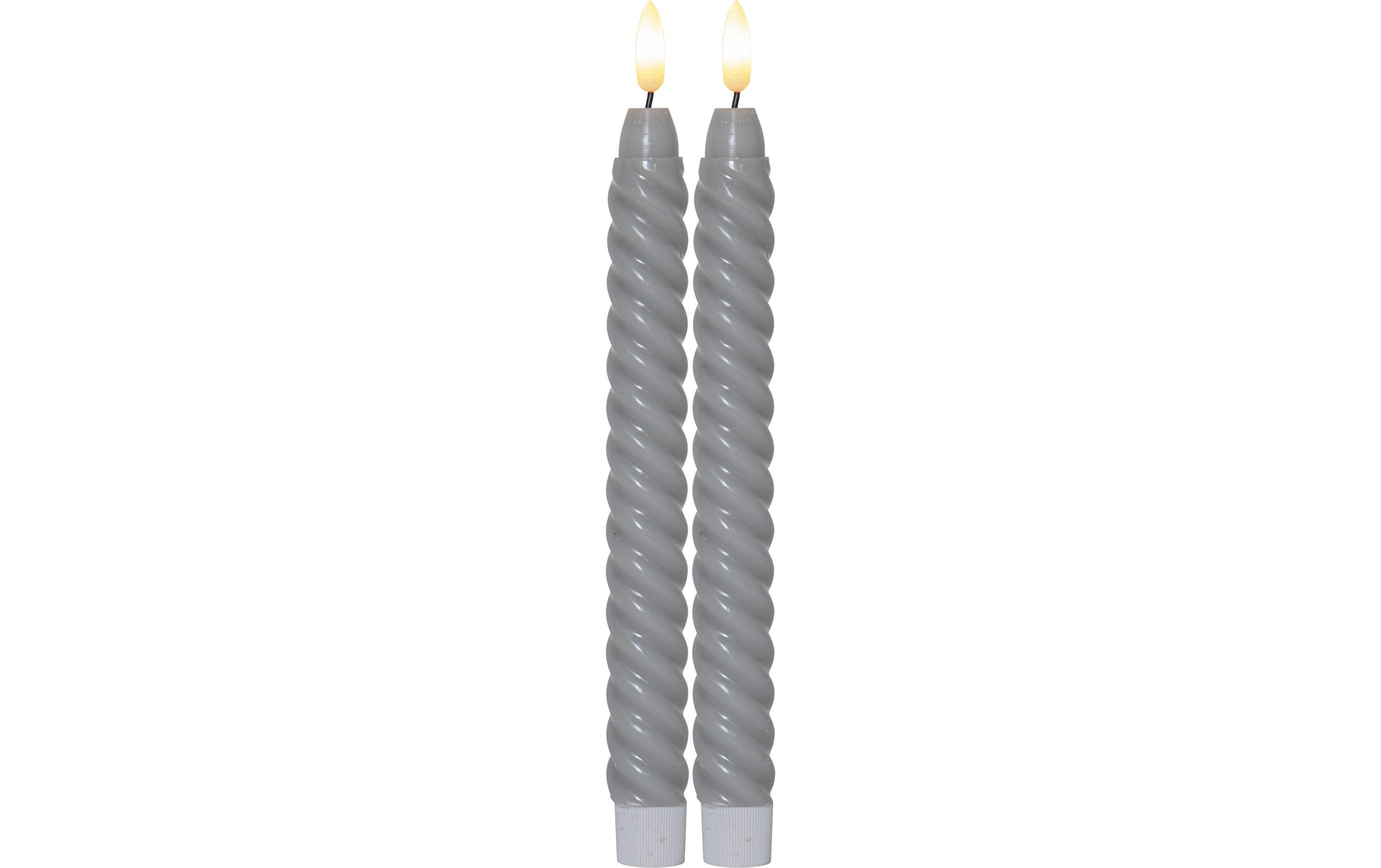 LED-Stabkerzen Set Flamme Swirl, Ø 2.3 x 25 cm, Grau, 2 StkKünstliche Kerze mit beweglicher Flamme