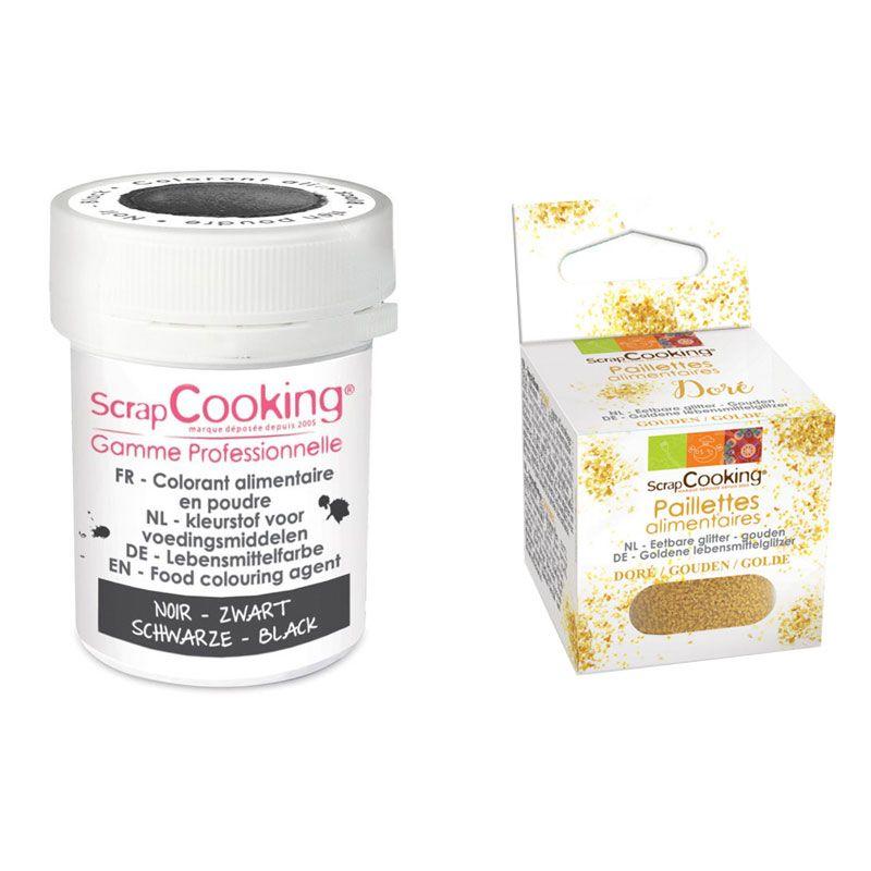 Colorant alimentaire en poudre noir + paillettes dorées Scrapcooking