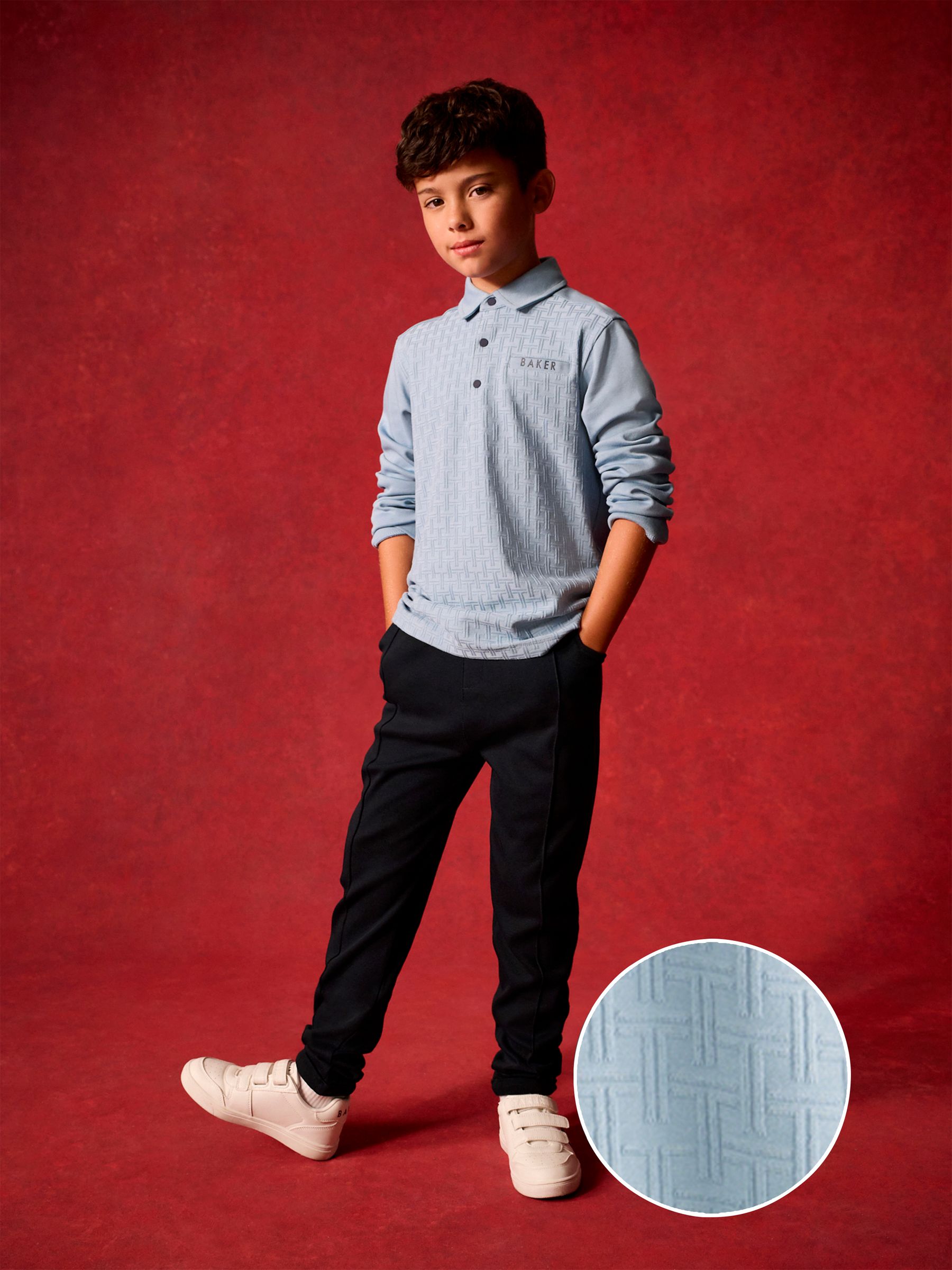 Blauw - Baker by Ted Baker set van 100% katoenen poloshirt en broek met textuur