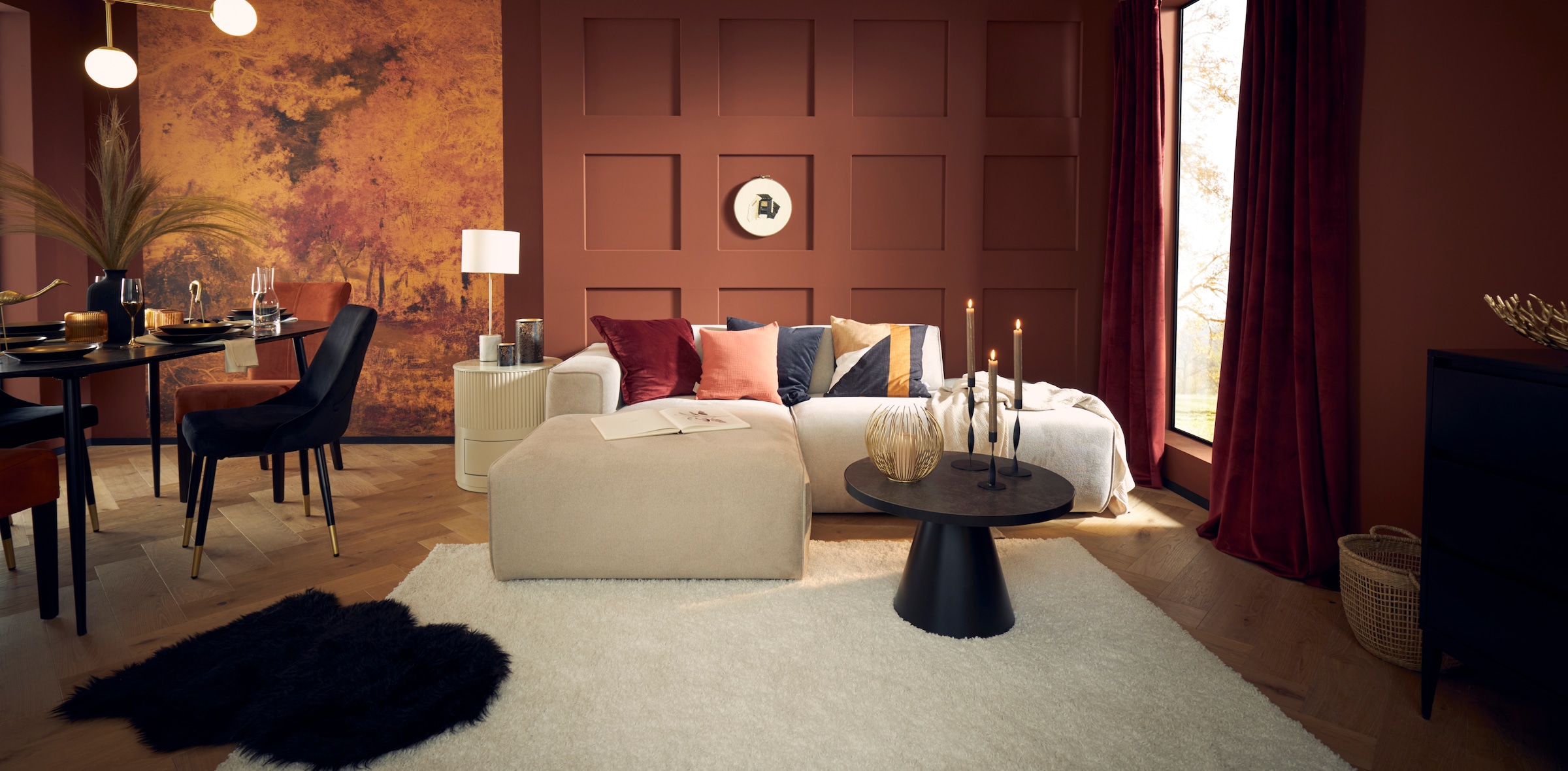 Home affaire Ecksofa »Noord mit Kedernaht, Breite 227 cm, L-Form« Cord, Struktur, Webstoff, mit Wellenunterfederung, Massivholzrahmen