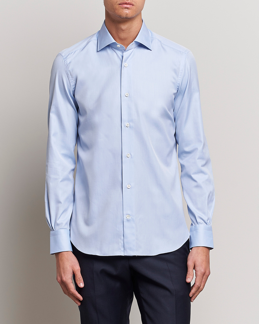 Mazzarelli Soft Cotton Cut Away Shirt Light Blue