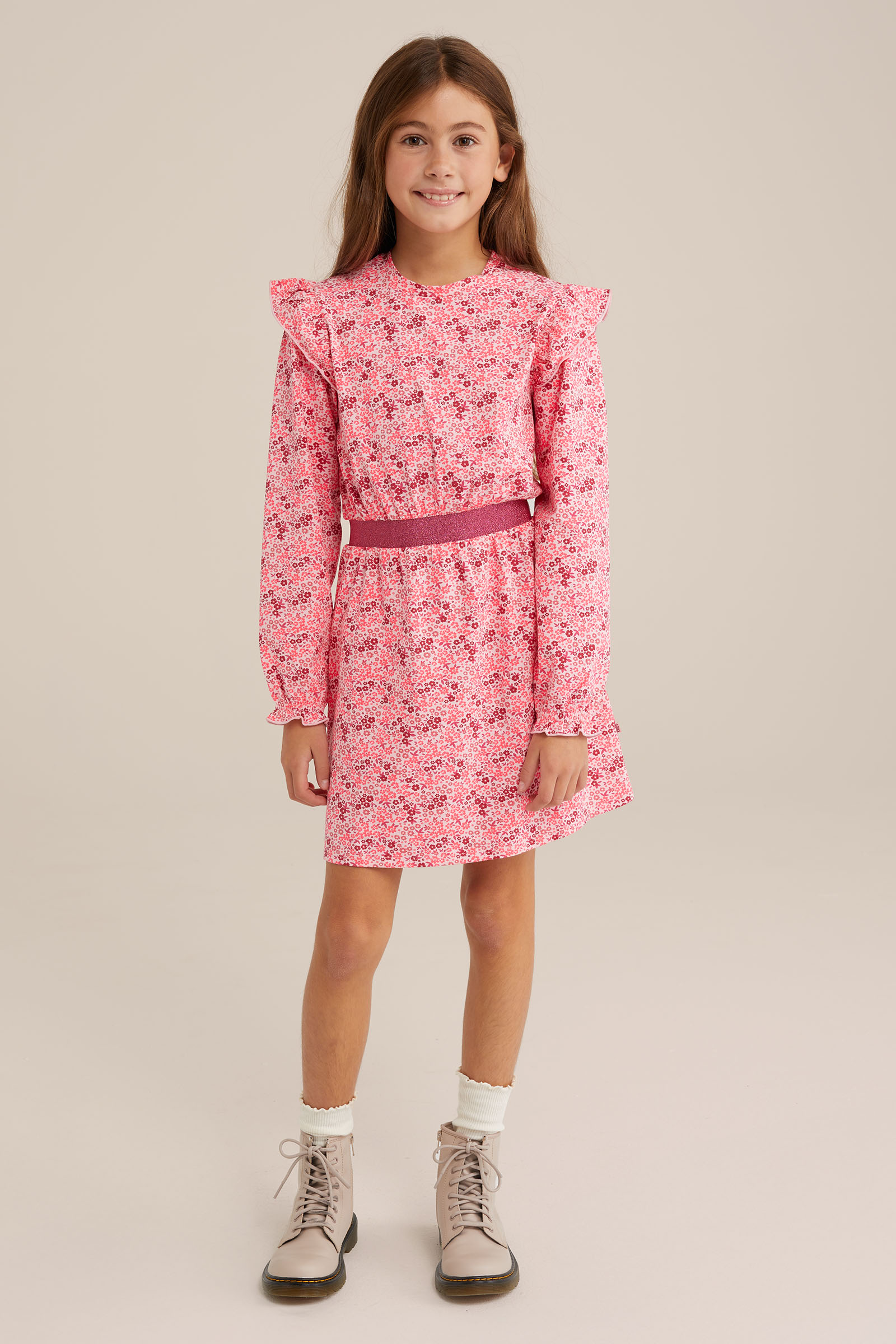 Meisjes jurk met dessin WE Fashion Felroze