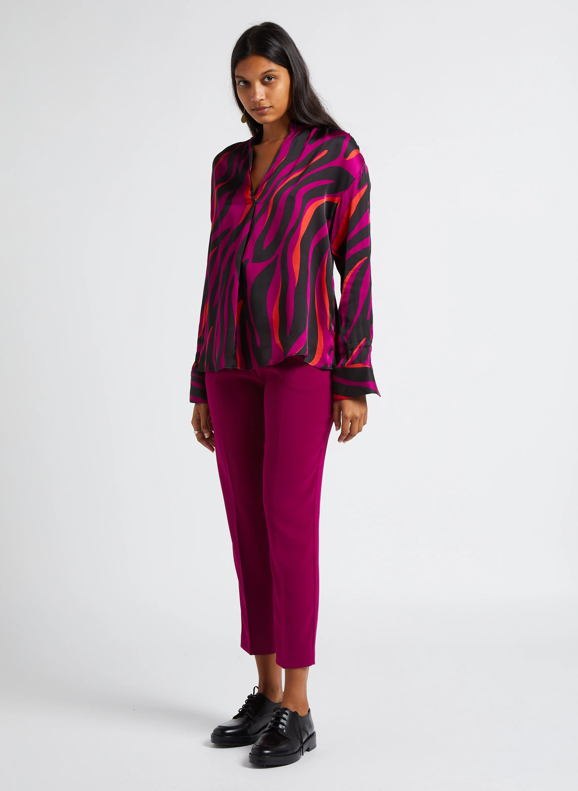 NATALIA - Pantalon droit taille haute fluide | Rose