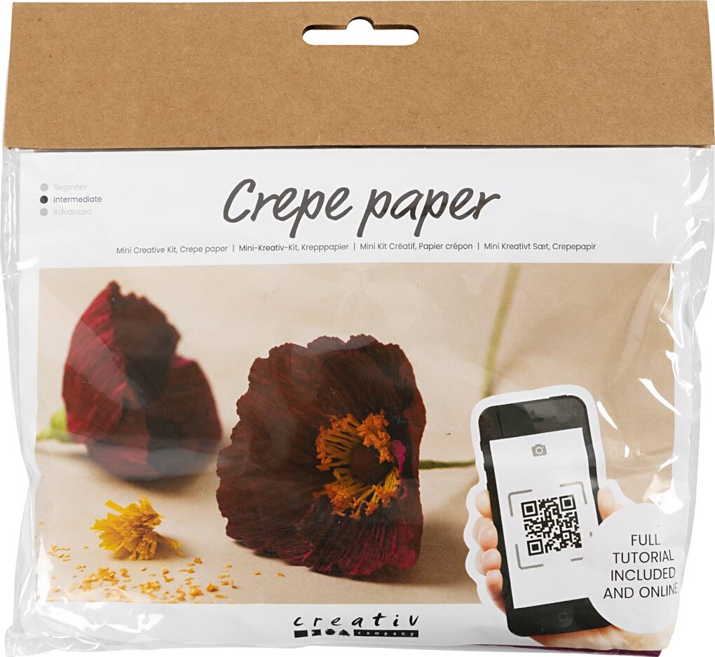Mini Diy Kit Crepepapir - Valmuer - Stræk/Crepe 180% - 105 G