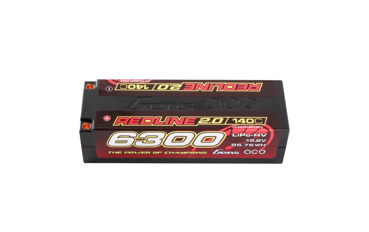 RC-Akku LiHV 6300 mAh 15.2 V 140C Redline 2.0<br>4S LiPo HV Hardcase Akku mit 5 mm Bullet Goldstecker