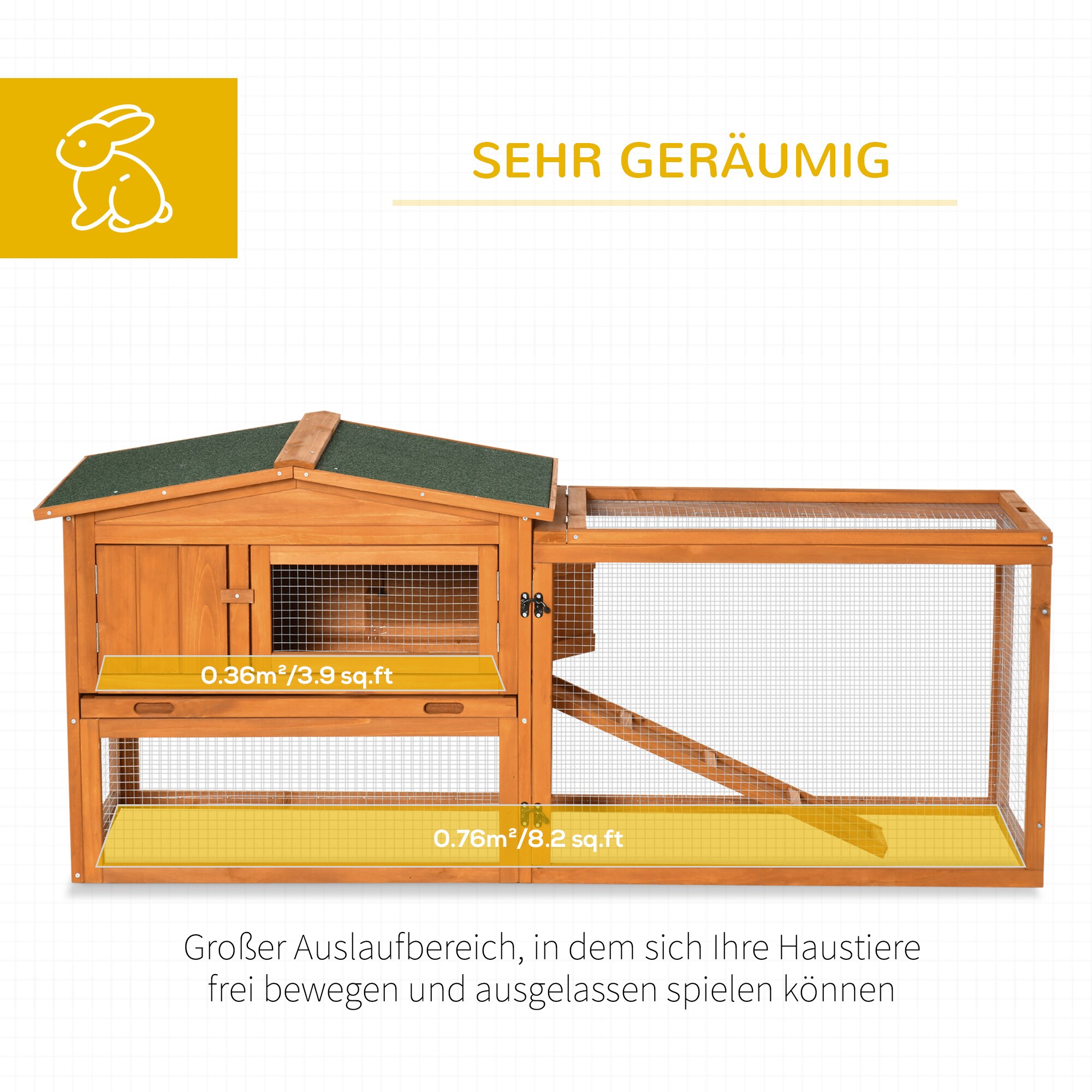 PawHut Kleintierstall mit Asphaltdach orange 156L x 58B x 68H cm