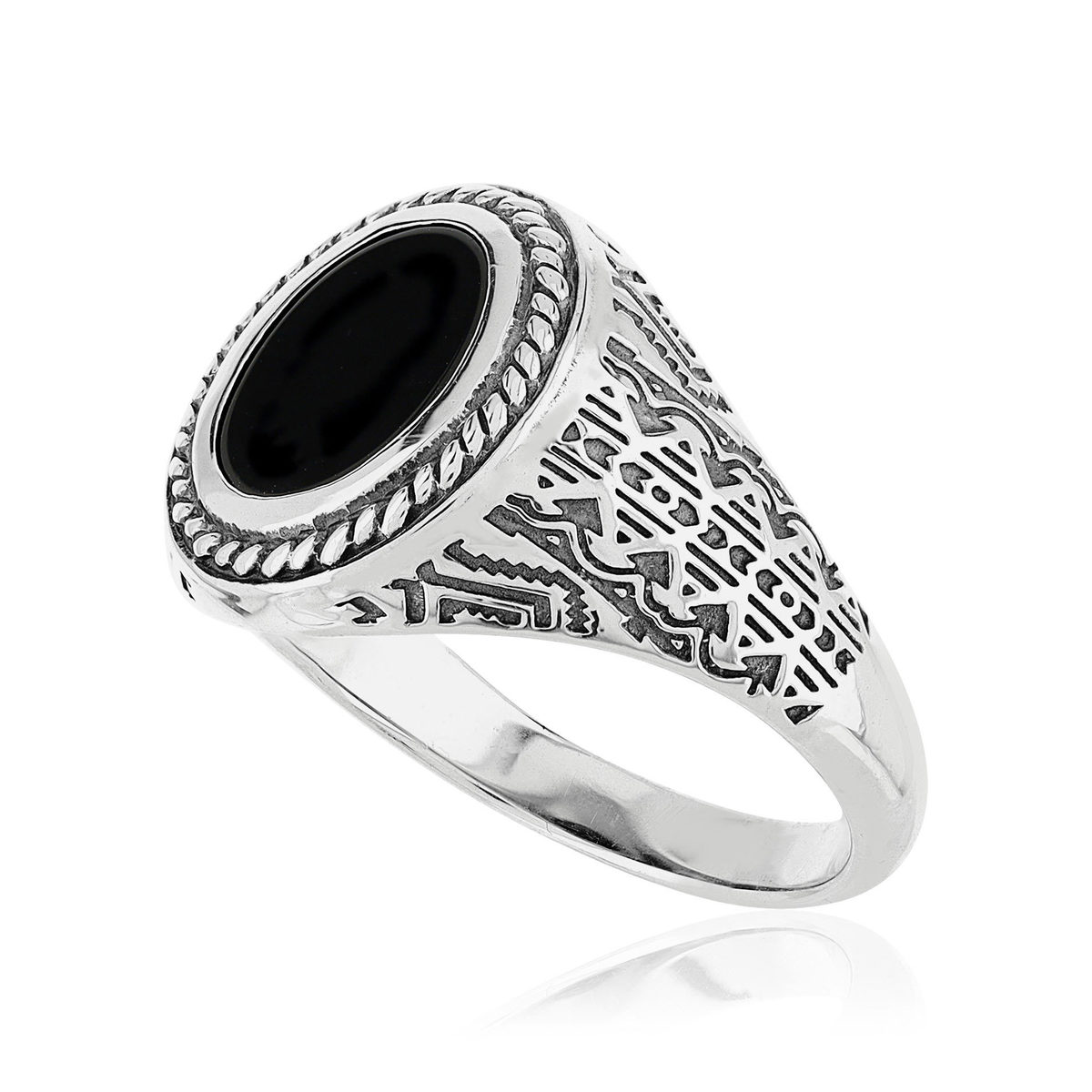 Bague argent 925 écailles agate noire ovale