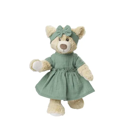 Heless Puppenkleid aus 100 % Bio-Baumwolle mit Rüschen und Haarband, salbeigrün, 2-teilig, Gr. 28-35 cm