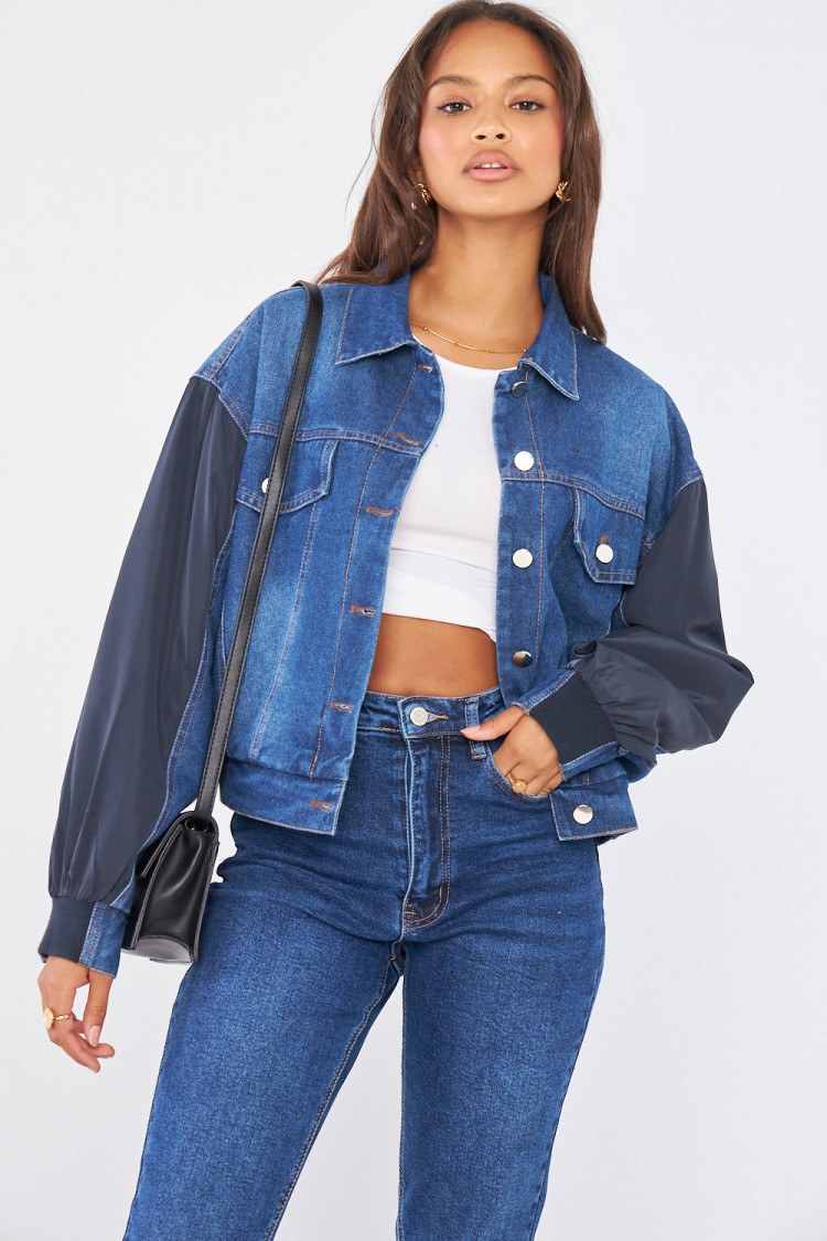 Veste en jean bleu bi-matière