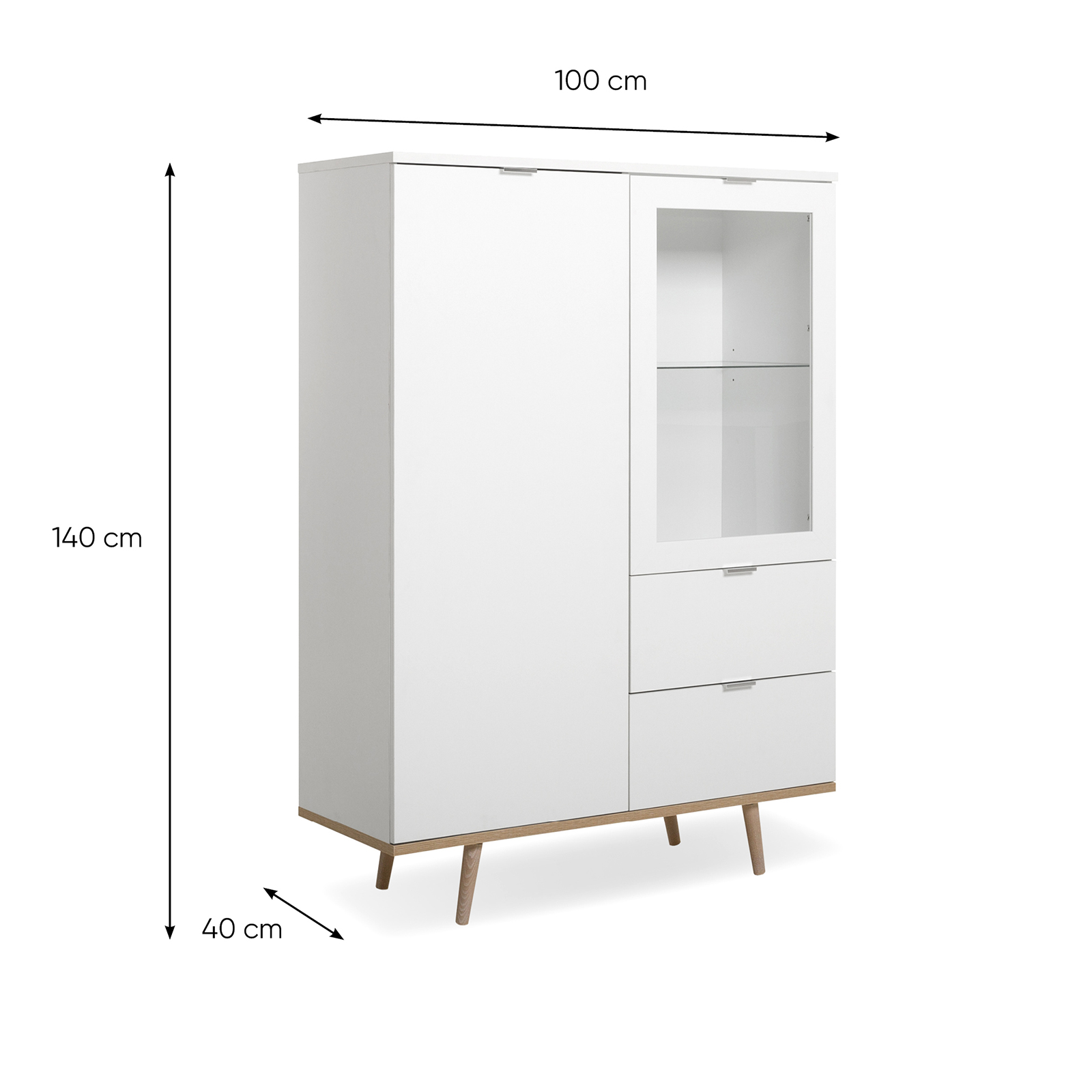 Highboardvitrine GÖTEBORG - weiß-Sonoma Eiche - 100 cm breit