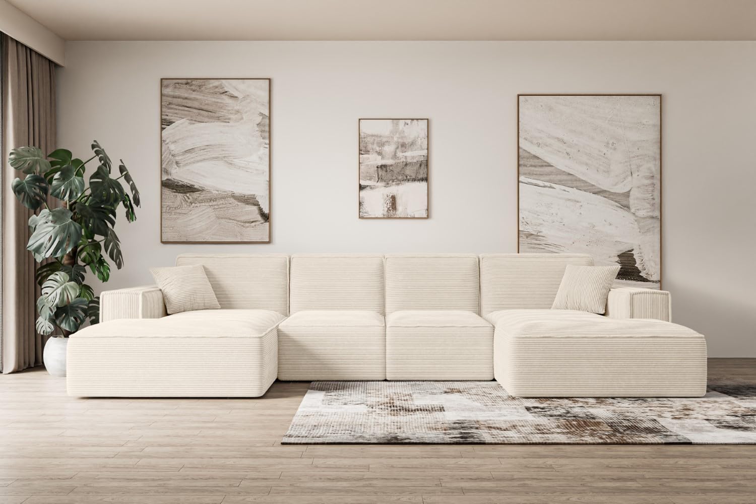 ALTDECOR Ecksofa in U-Form Corner Sofa Bett Eckcouch Couch L-Form Wohnlandschaft Cauchsofa Sierra-U - 349x169x80 cm Beige