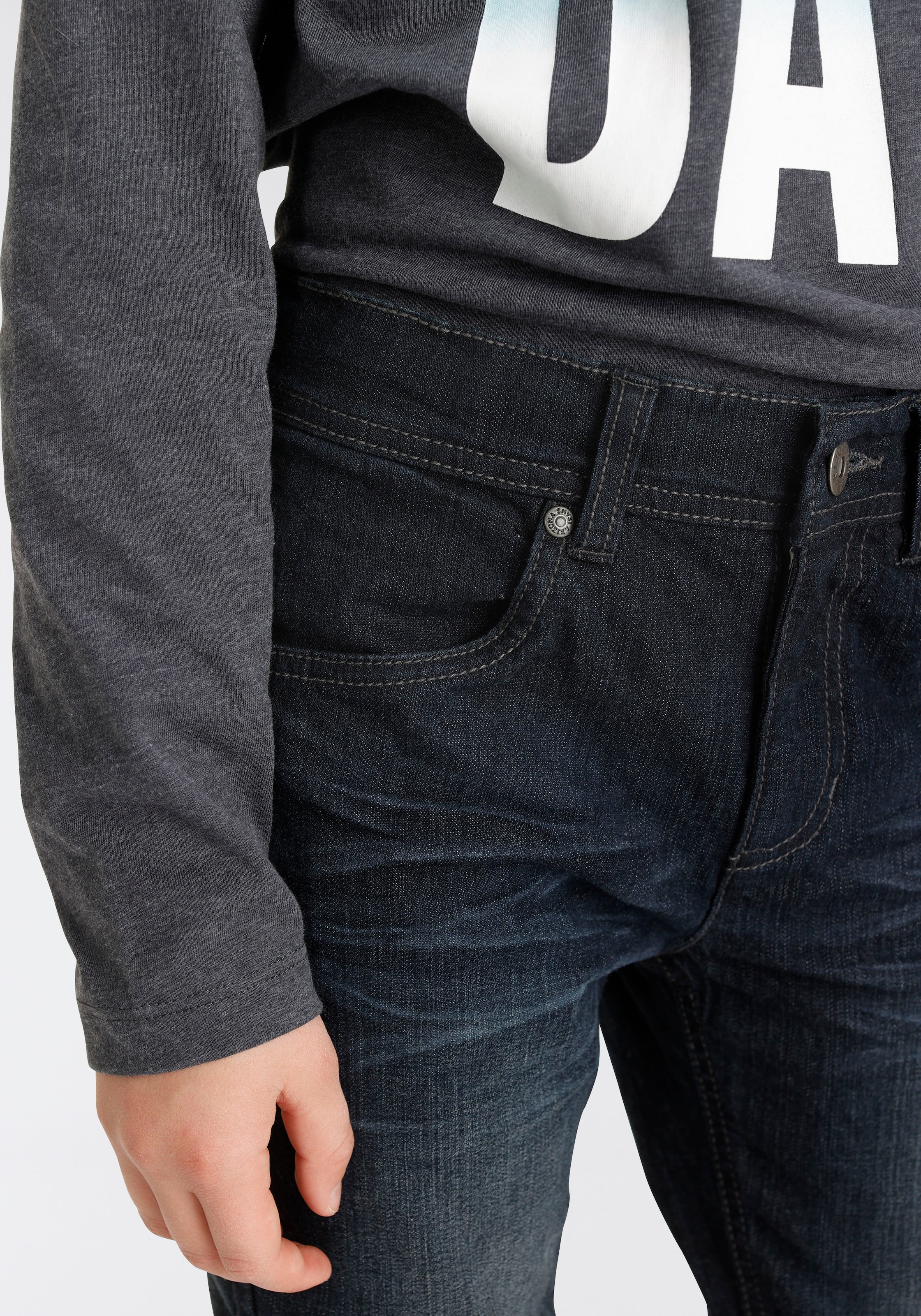 Arizona Stretch-Jeans », Basic-Jeans für Jungen«, gerade Beinform,  Used-Waschung,  niedrige Leibhöhe