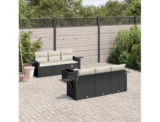 VIDAXL - Salon extérieur Salon de jardin 7 pcs avec coussins noir résine tressée