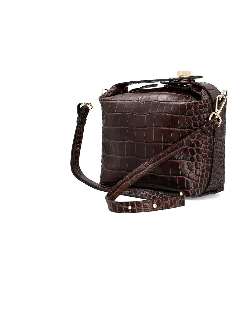 MINI SAC FERMOIR WILLIS CROCO MARRON