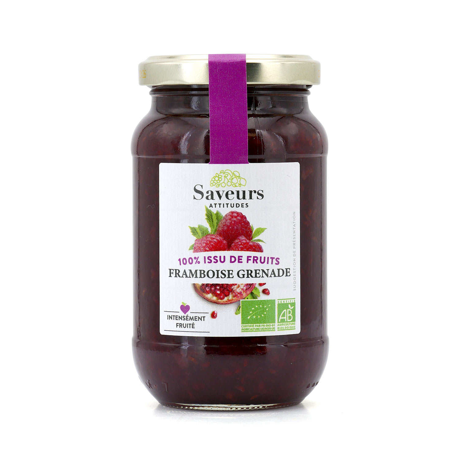 Confiture de framboise et grenade bio sans sucre ajouté