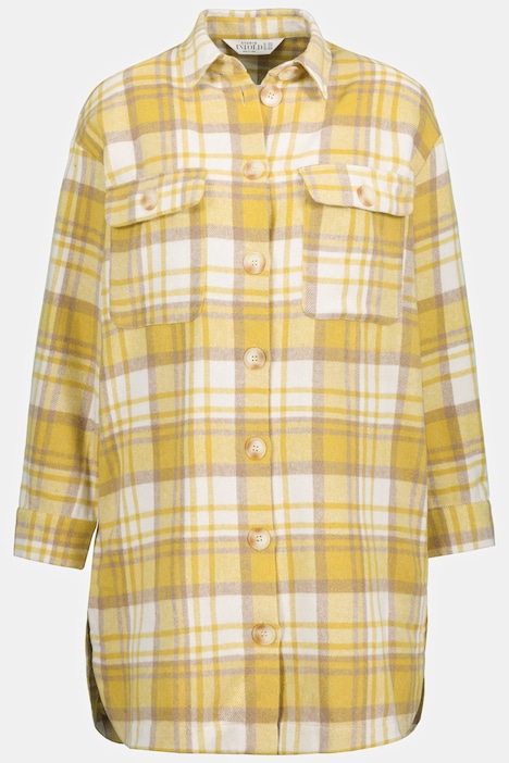 Hemdjacke, oversized, lang geschnitten, Hemdkragen, Langarm, Karo