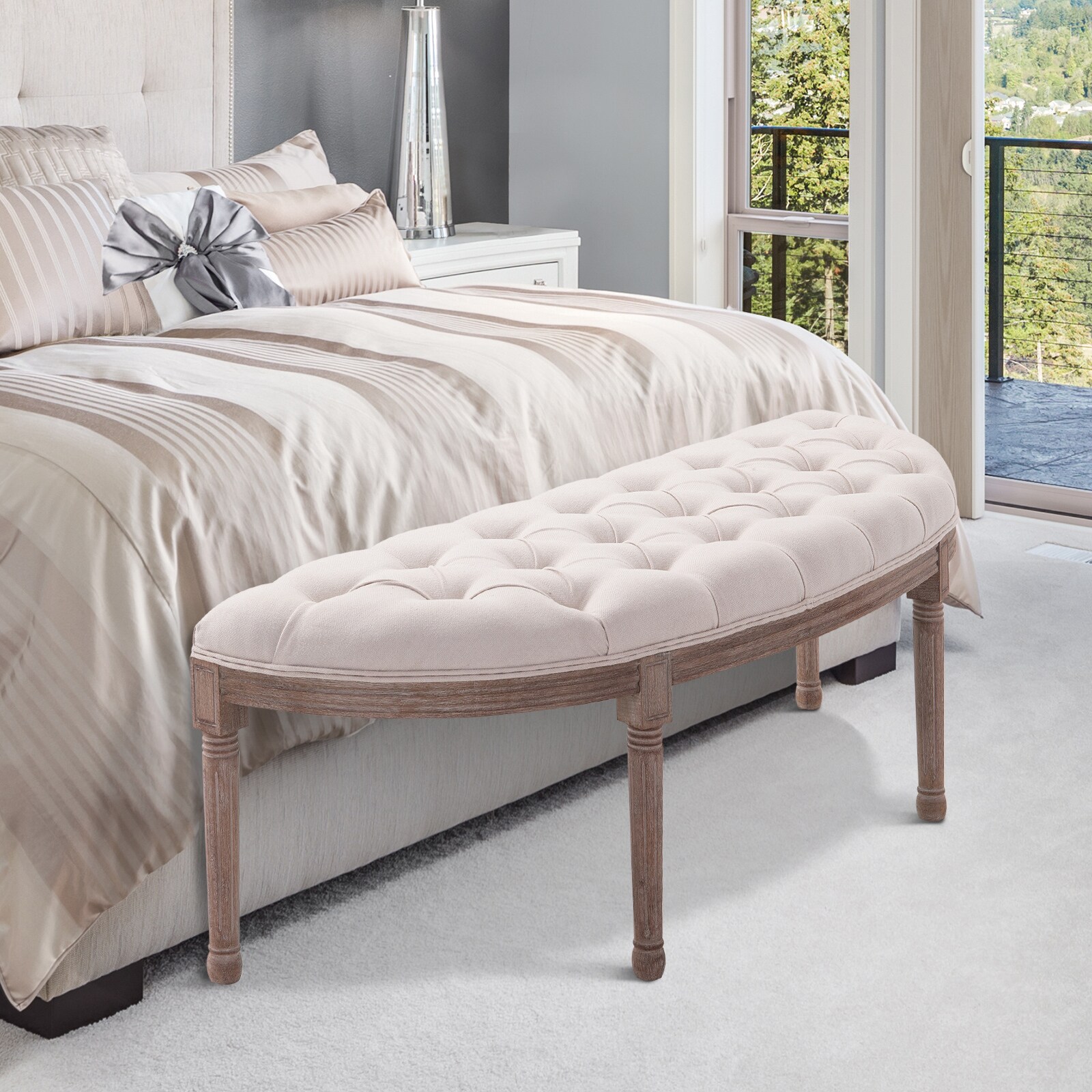 HOMCOM Polsterbank im Vintage-Stil beige, natur 140,5 x 51 x 48 cm (LxBxH)