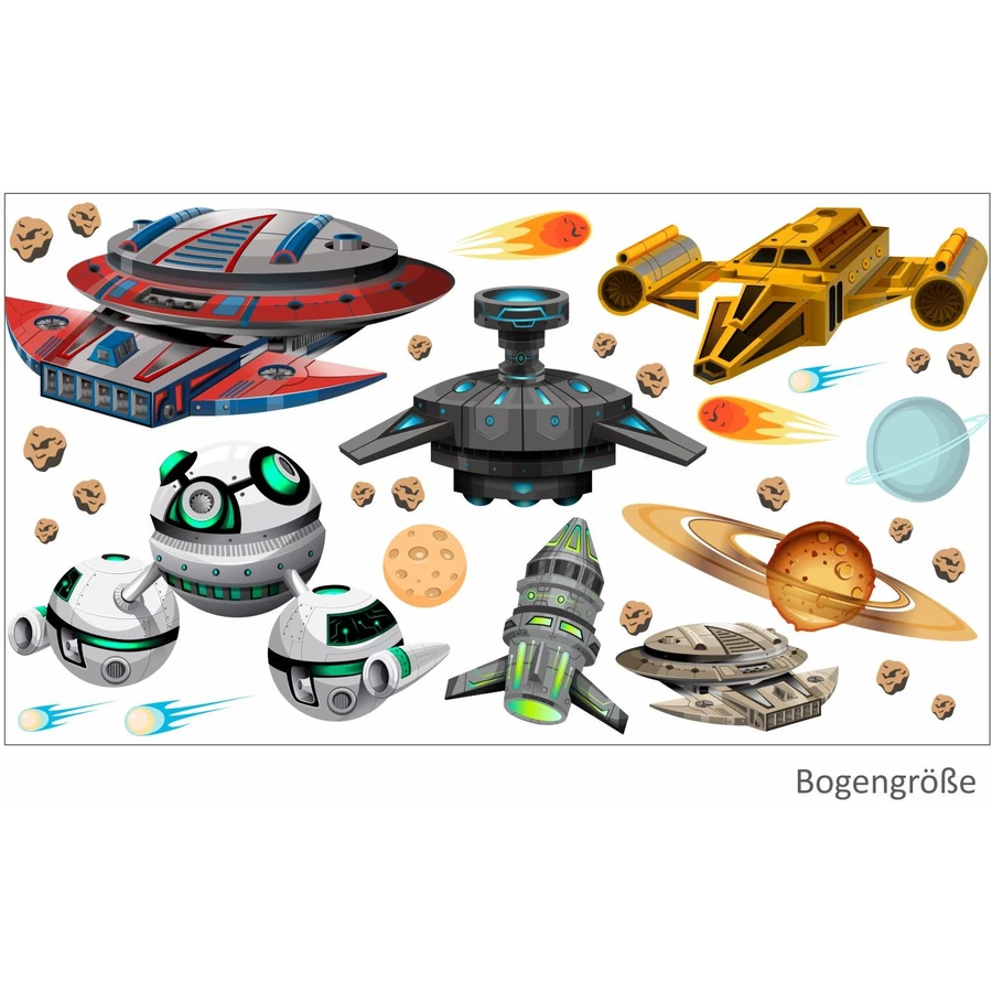 Nikima Wandtattoo 022 Wandtattoo Raumschiffe UFO Space Shuttle Planet Weltall Meteorit bunt