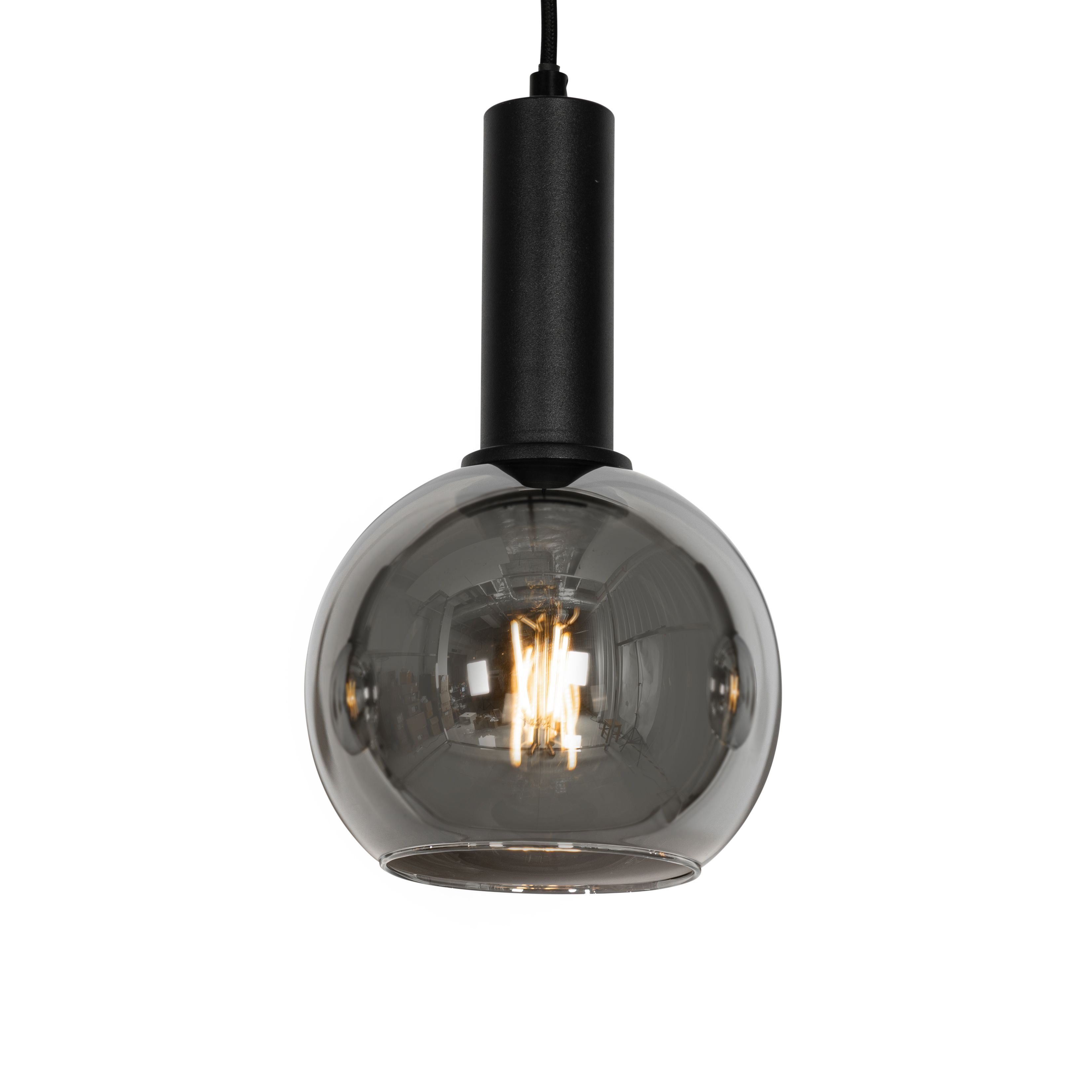 Art Deco hanglamp zwart met smoke glas 4-lichts - Josje