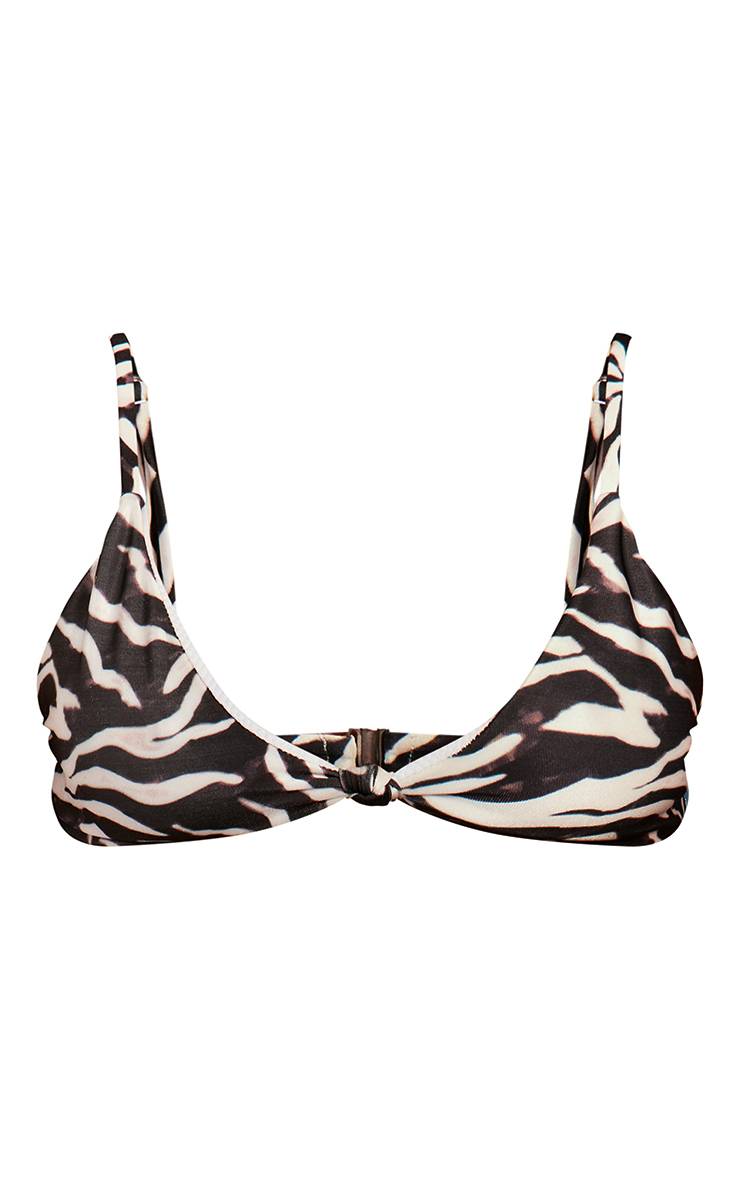 Noir Haut De Bikini Triangle À Imprimé Mono Avec Nœud Devant