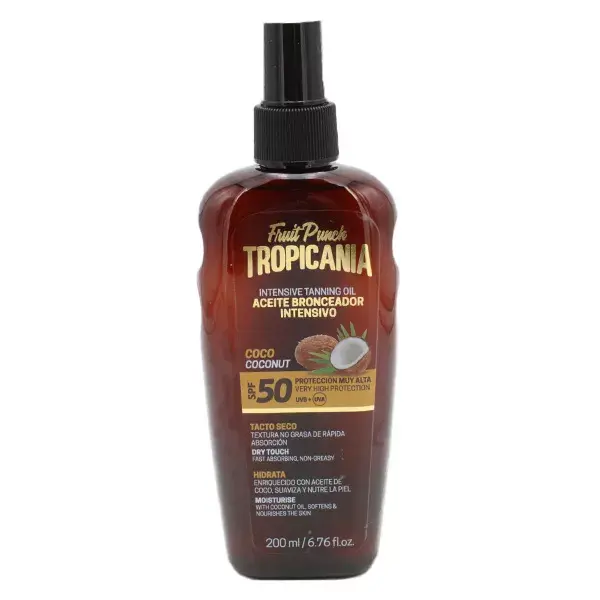 Óleo Protetor Solar de Coco para Bronzeamento Intensivo Tropicania FPS 50 200ml