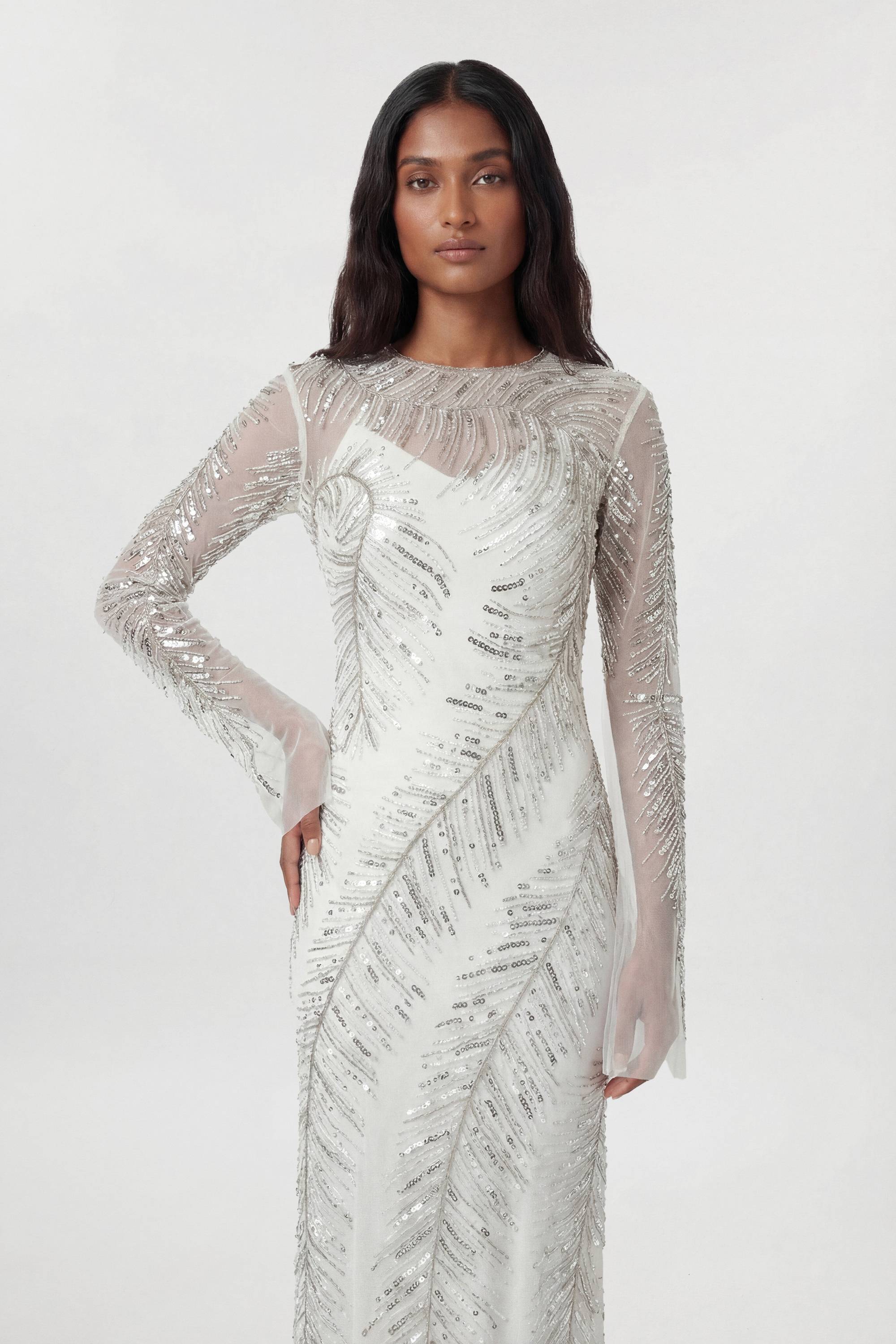 KarenMillen Robe maxi ornée de cristaux en forme de plume