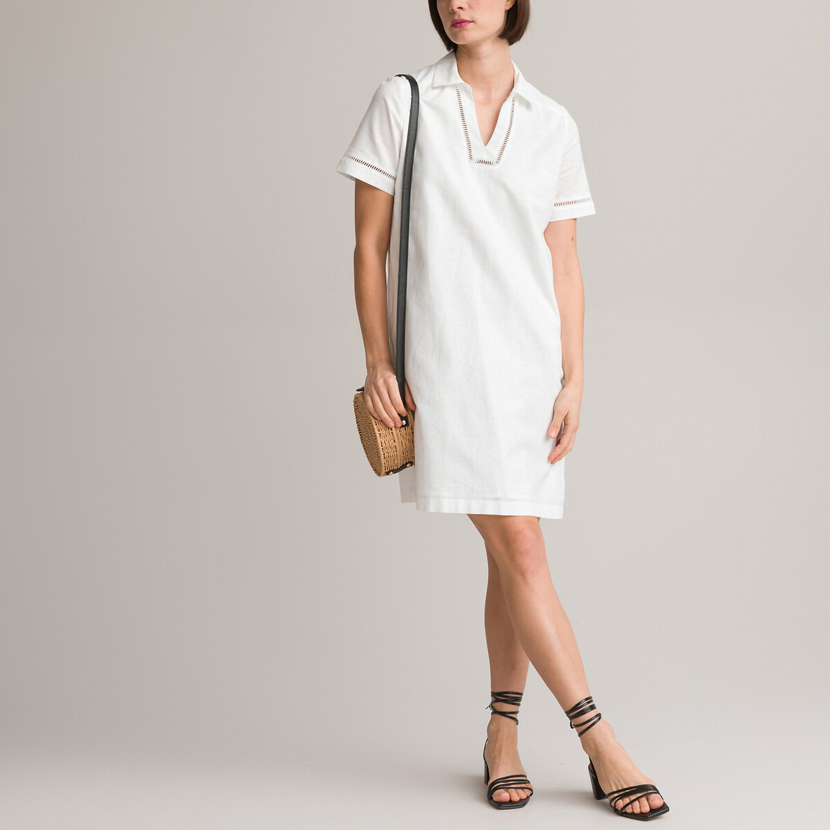 ANNE WEYBURN<br>Vestido reto, comprimento midi, mangas curtas