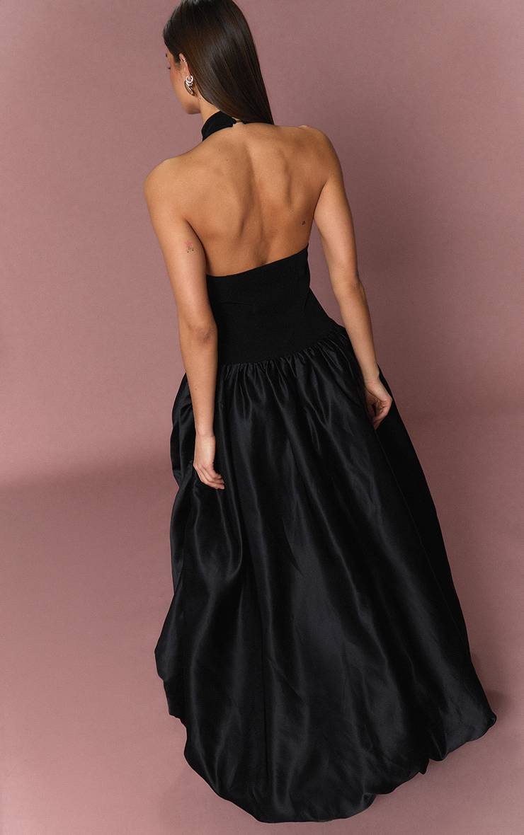 Noir Robe Maxi En Satin À Dos Nu Avec Ourlet Bouffant
