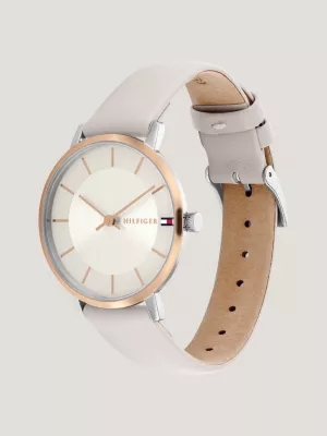 Relógio Cranation com pulseira de couro cinza e banho de ouro