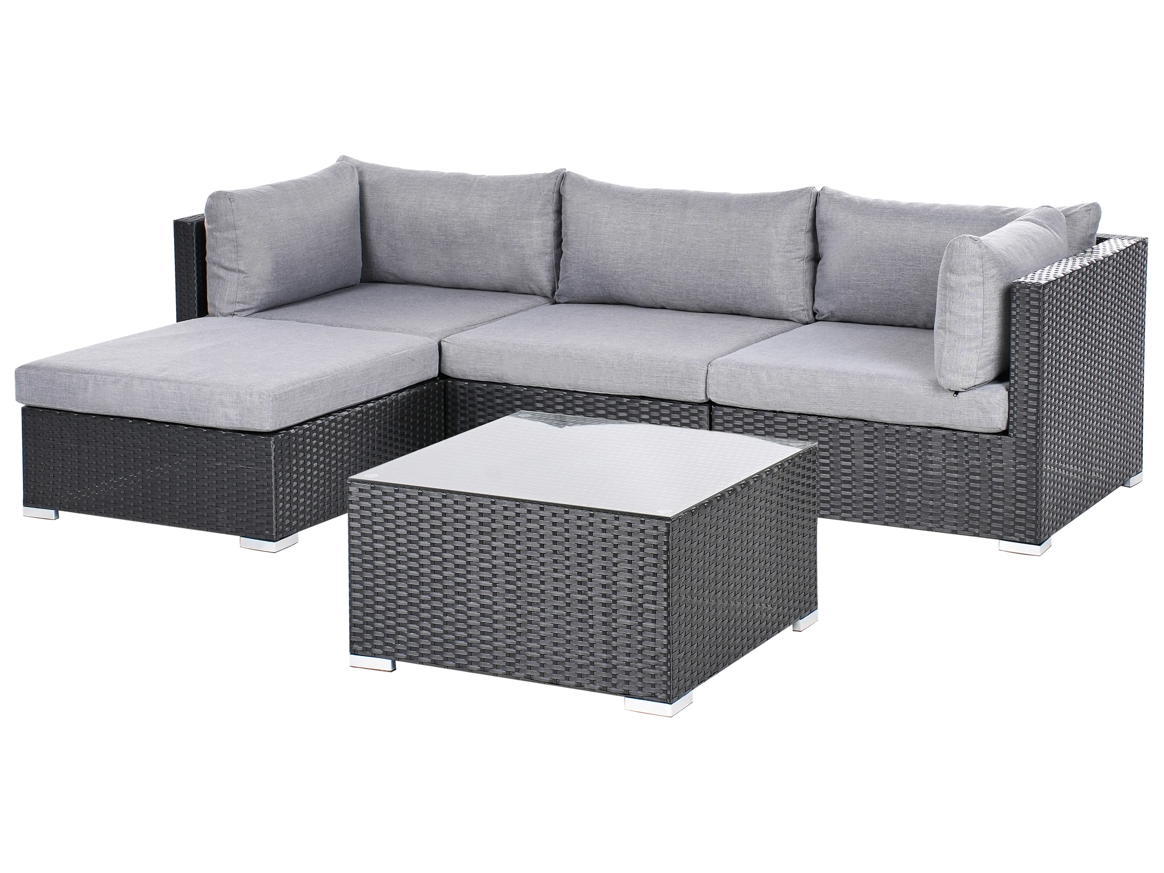 Tuin hoekloungeset met tafel 4-zits SANO rechtszijdig PE rotan Zwart