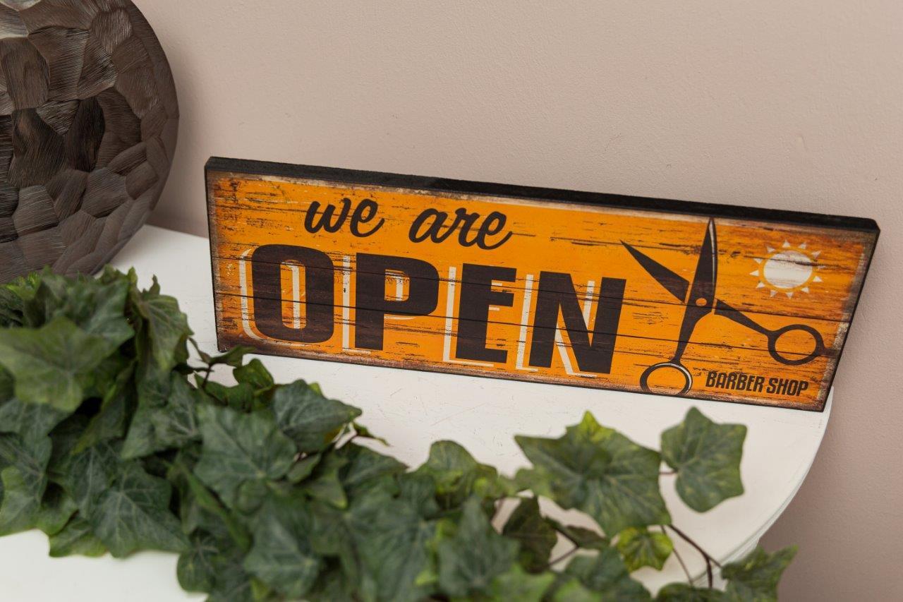 Holzschild- We are open II - 40x15 cm