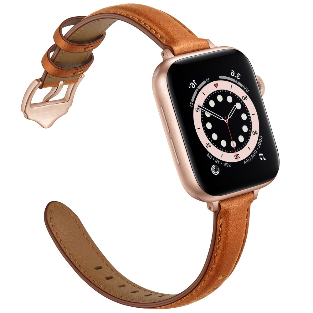 Apple Watch (42/41/40/38 mm) Echtleder Ersatz Armband mit Dornschliesse (Gelenkumfang 156-221 mm) - Braun / Roségold
