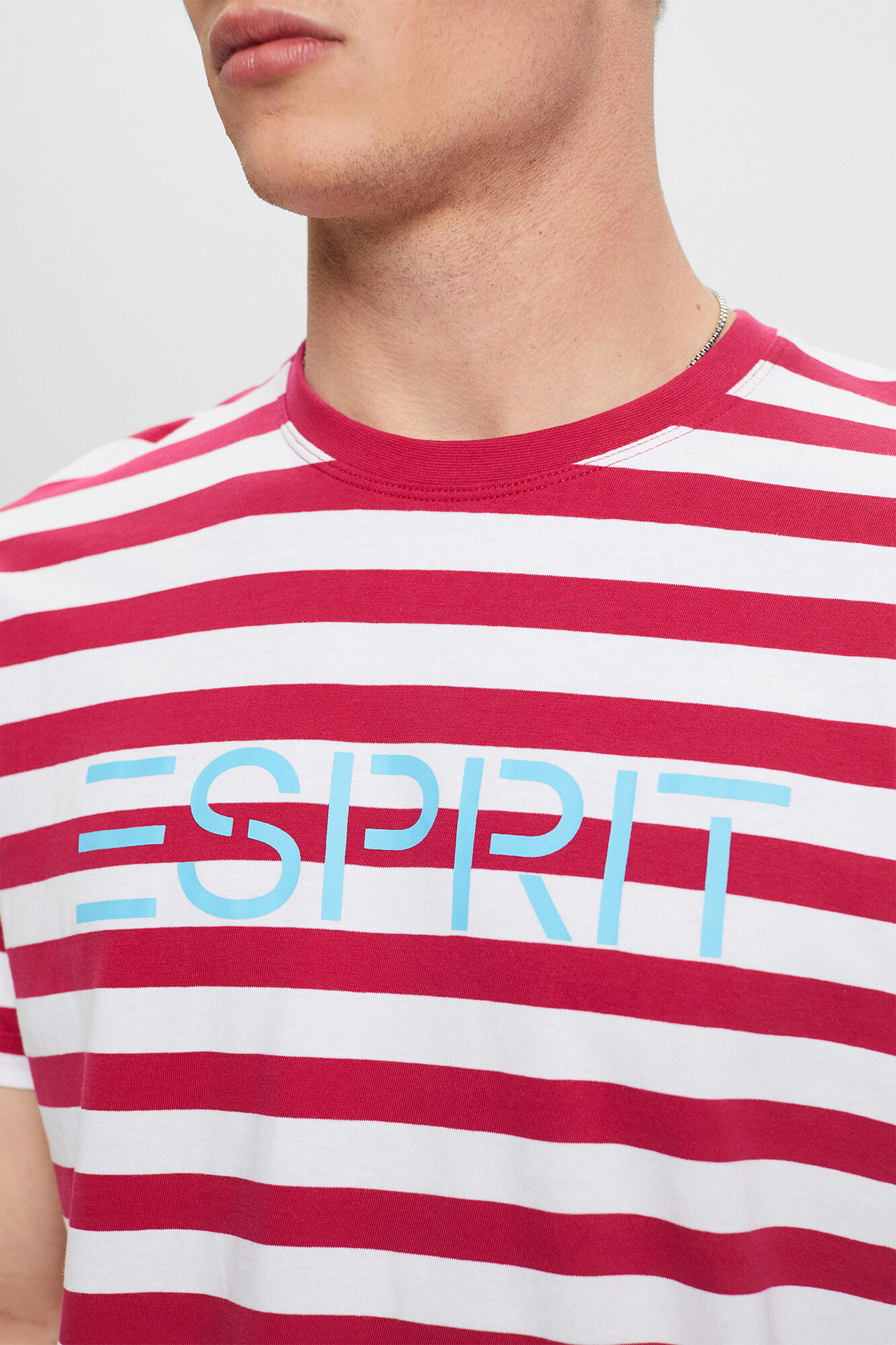 Camiseta listrada com logo, algodão orgânico - Estampa vermelha