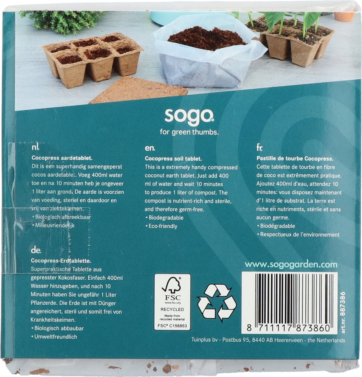 Sogo cocopress aardetabletten 10 x 10 cm 1 liter