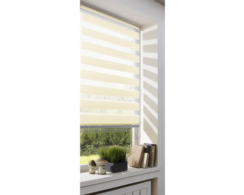Dubbel rolgordijn met zijspanning, zonder boren, effen beige, 100x150 cm, inclusief klembeugels