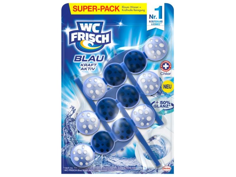 WC Frisch WC-Reiniger Einhänger, Blauspüler Chlor 3 x 50 g Kraftvoller Toilettenreiniger mit 4-fach Aktivstoff-Kombination