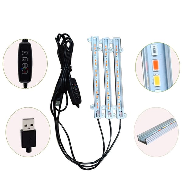 INF Plantelysstativ, 5-armet USB-drevet LED-plantelys (adapter ikke inkludert)