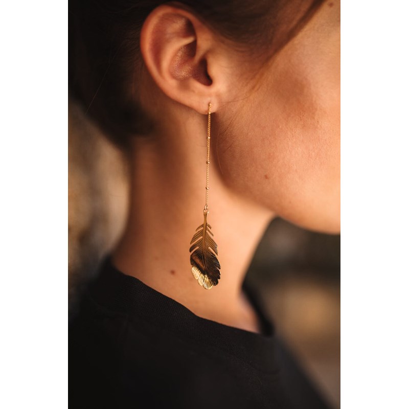 boucles d'oreilles pendantes feuilles doré à l'or fin - ZÉPHYR