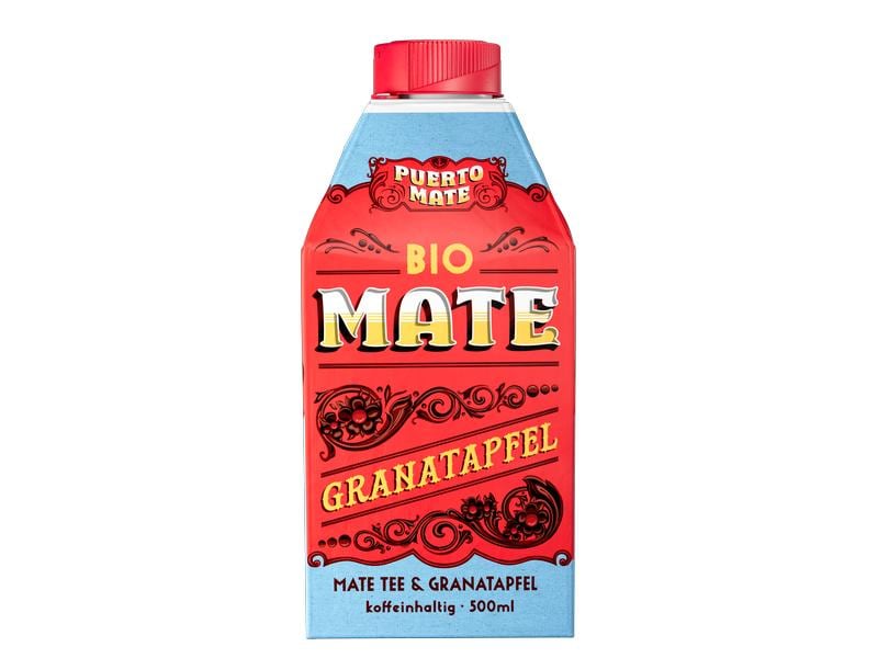 Puerto Mate Bio – Mate & Granatapfel 8 x 0.5 l Koffeinhaltiges Erfrischungsgetränk aus Mate-Tee