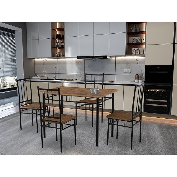 Ideia Home Design Conjunto Mesa e 4 Cadeiras Silvia (Carvalho Escuro, Preto)