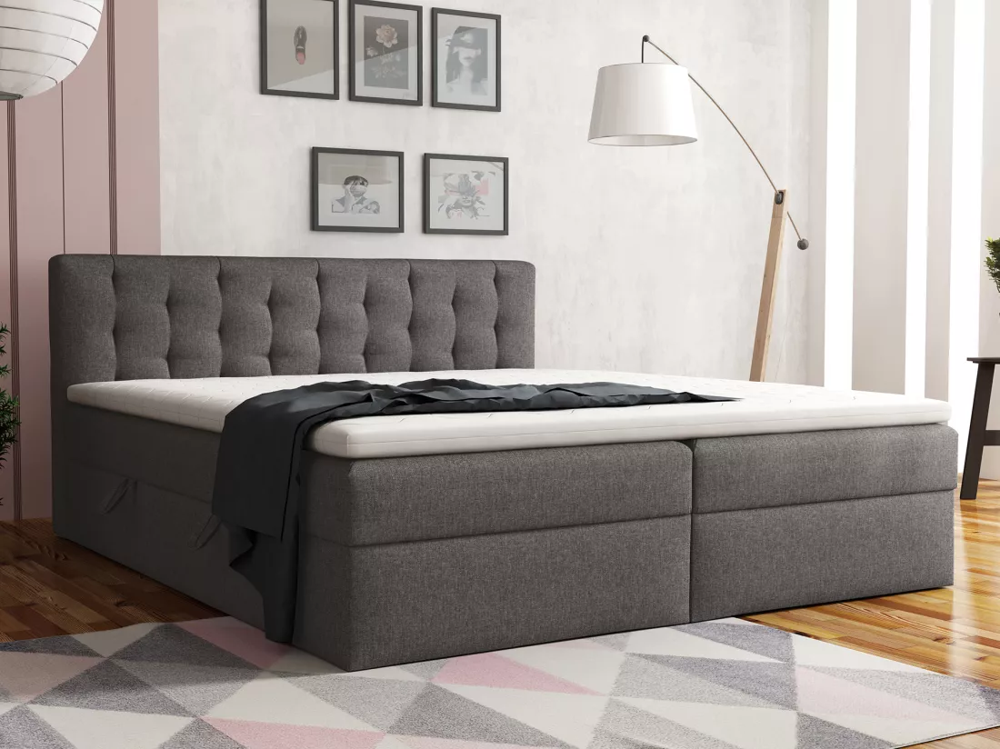 LIT BOXSPRING avec surmatelas Merano 160x200 cm, gris