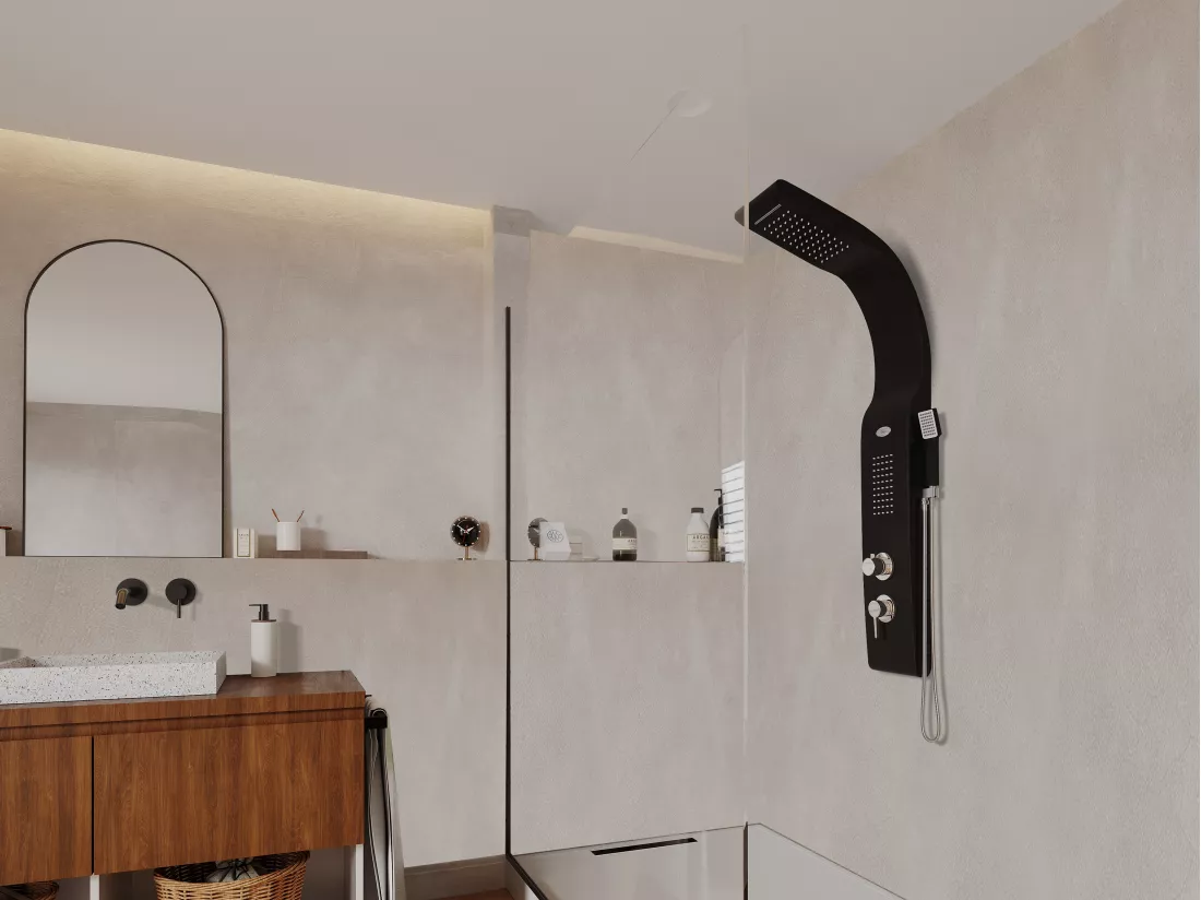 Colonne de douche hydromassante - noire - 20*132 cm - KOURBEA