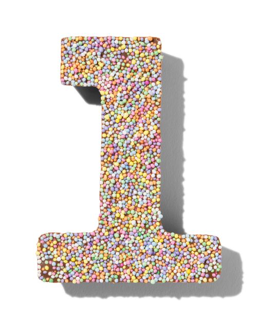 chiffre de fête 1 en chocolat avec perles multicolores