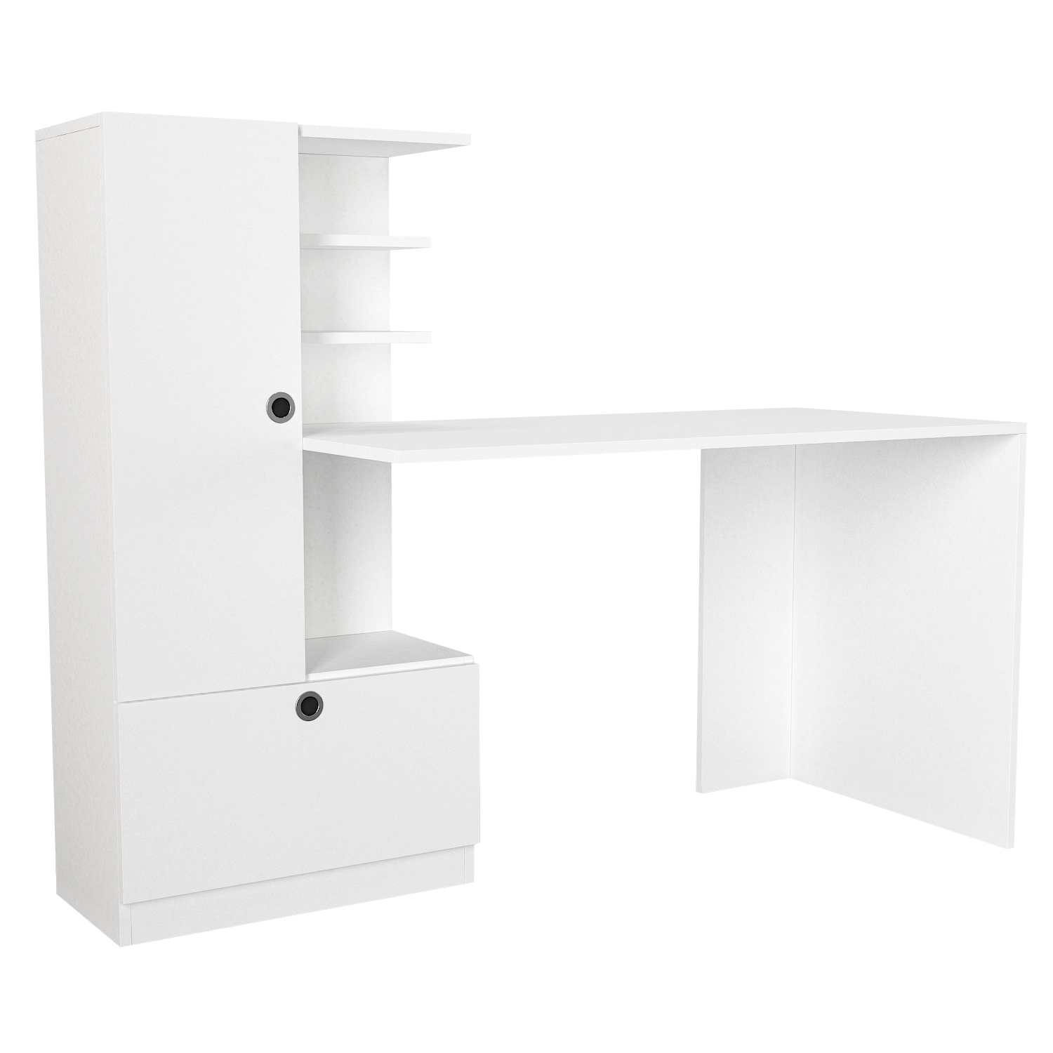 Schreibtisch - weiß- mit Regalelement links - 150 cm breit