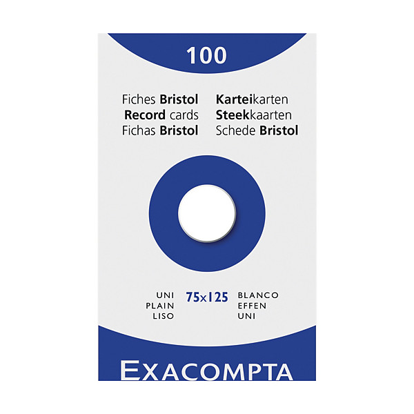 100 fiches bristol unies  7,5 x 12,5 cm  Exacompta coloris blanc, la boîte