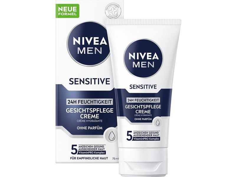 NIVEA MEN Gesichtscrème Sensitive 75 ml Gesichtspflege beruhigt und versorgt die Haut intensiv mit Feuchtigkeit